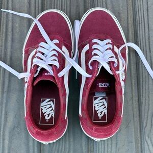 Vans Burgundy Suede Old Skool Sneakers with White Stripe